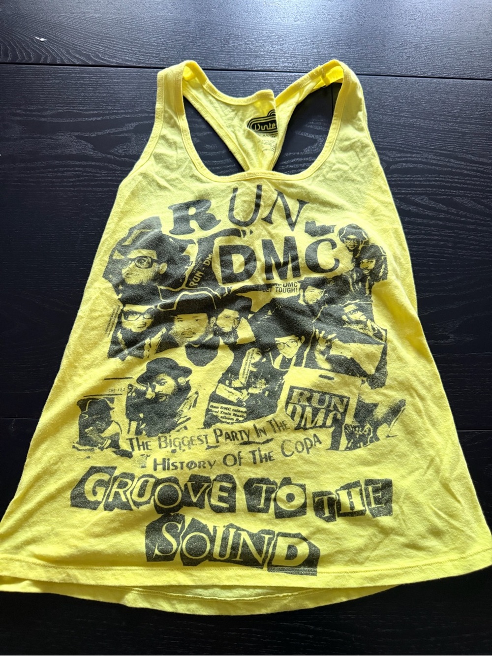 Winterland Run-DMC Yellow Graphic Print Racerback Scoop Neck Tank Top S